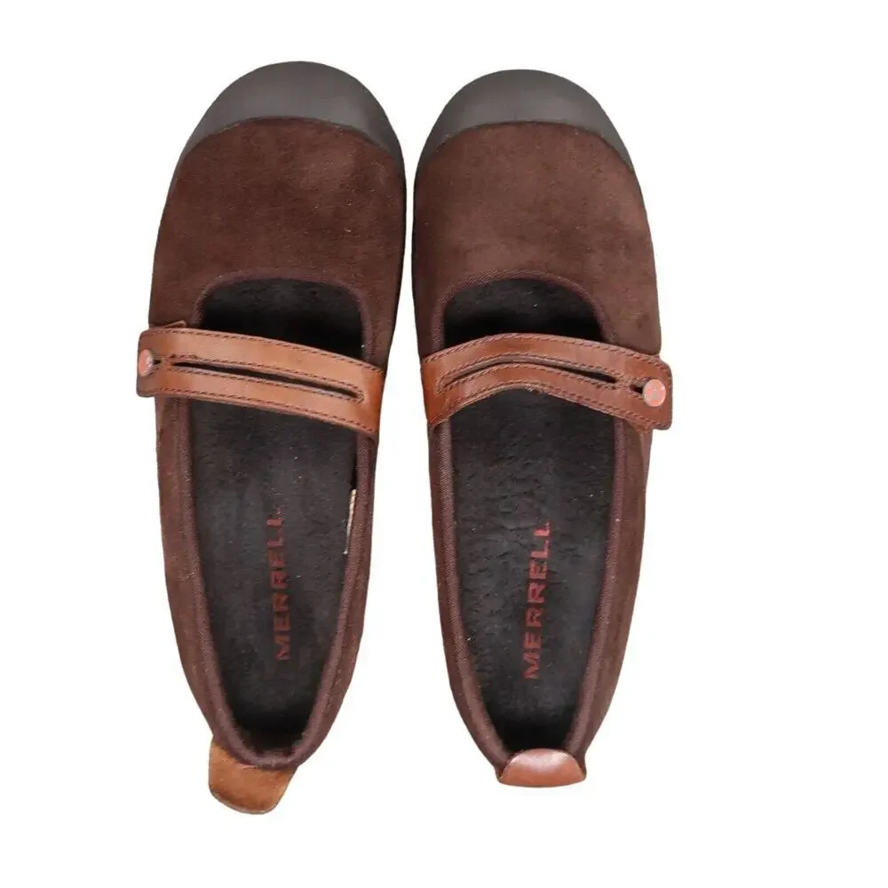 Merrell Shoes Women 7 Mary Jane Wedge Leather Plaza Bandeau Casual Comfort Brown